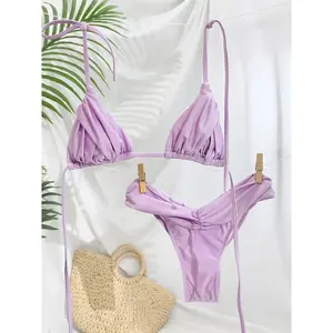 Pleated Folds Bikini Set, Sexy Micro Bikinis, Women Swimsuit, Female Triangle Swimwear, Beach Wear Bathing Suit