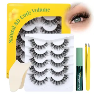 Strip Lashes Kit Natural  D Curly Hybrid Style Look Like Eyelash Extension Clear Band Wispy False Eyelashes with Lash Applicator Lash Tweezer Lash Adhesive  FallFreshness Cosmetic Makeup