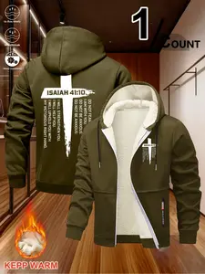 Men's Winter Fleece Hooded Jacket, Long Sleeve Casual Outerwear, Cartoon Pattern, H-Type Silhouette, Fitted Design, Perfect for Cold Weather, Sweatshirts, Menswear