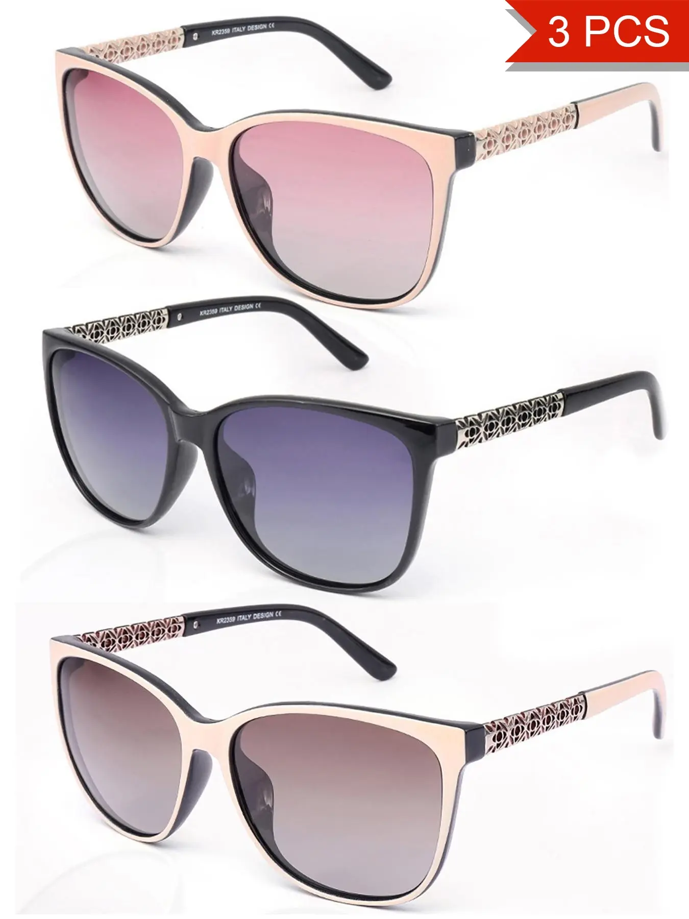3PCS Polarized Women Fashion TR Memory Frame Polarizing Sunglasses For Women 3PCS Are Uniquely Designed To Protect Against UV 400 Rays