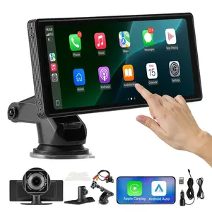 VEVOR Wireless Car Stereo, 10-Inch HD Portable Radio Touch Screen with Apple CarPlay and Android Auto, CarPlay Screen with Front Backup Cameras, Voice Control, Mirror Link, Bluetooth, GPS Navigation