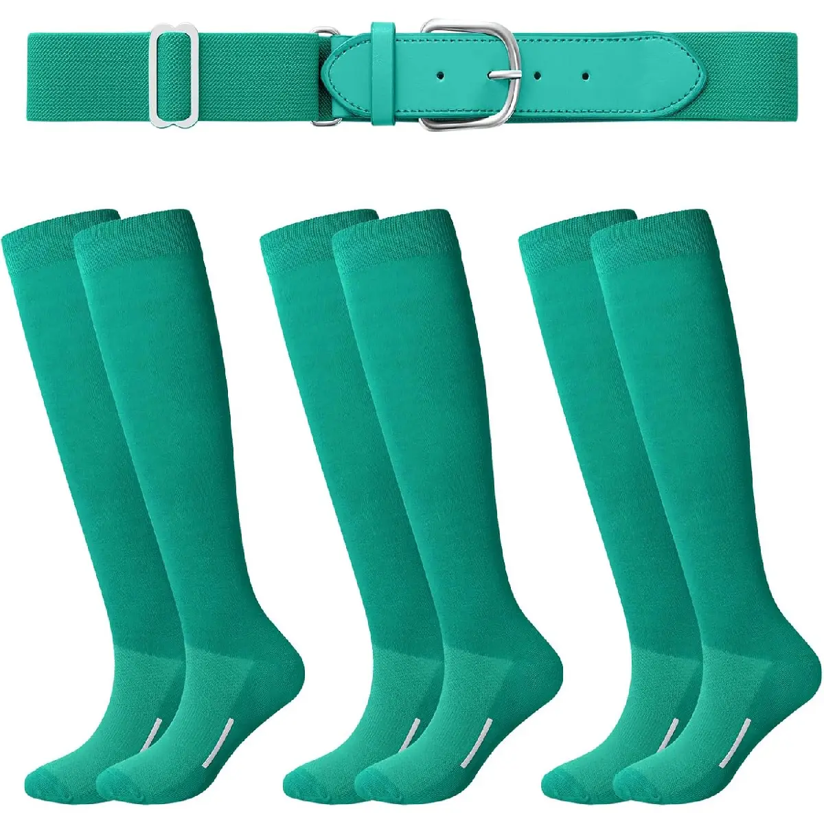 Unisex Baseball & Softball Sock and Belt Combo Set - 3 Athletic Sports Socks, 1 Softball Belt, Multi-Size for Youth & Adults, Athletic Socks