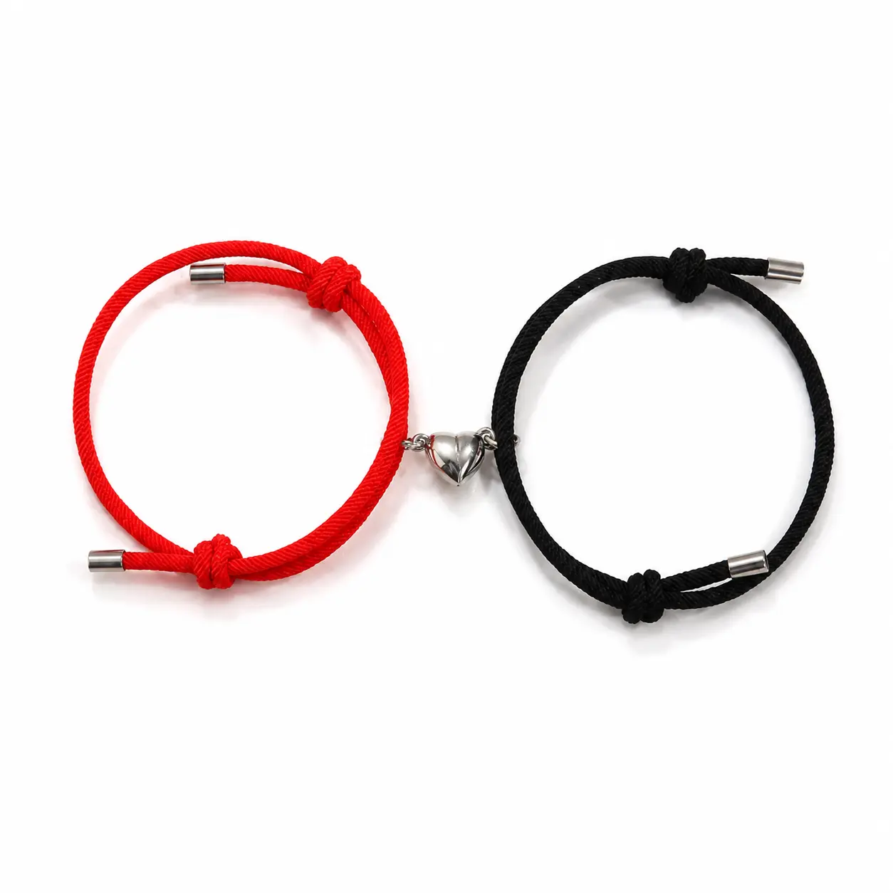 Couples Magnetic Heart Bracelets – Adjustable Matching Nylon Cord Friendship Bracelet Set, 2 Pieces