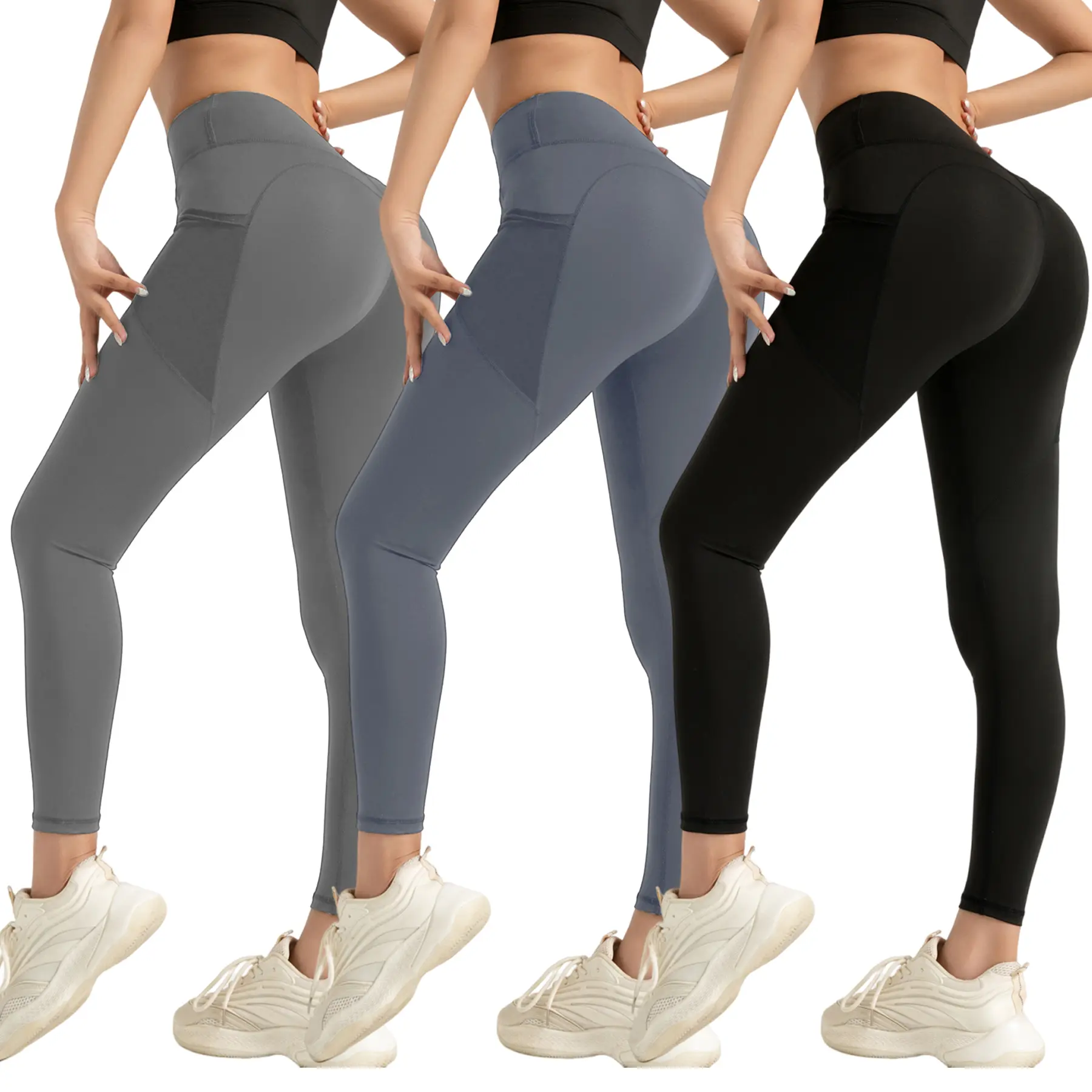 3-Pack High Waisted Yoga Leggings - High Rise, Glute Enhancing, Mesh Pockets, Stretchy Non-See-Through Tights for Gym, Daily Wear, High Rise Leggings, Glute Enhancing Leggings