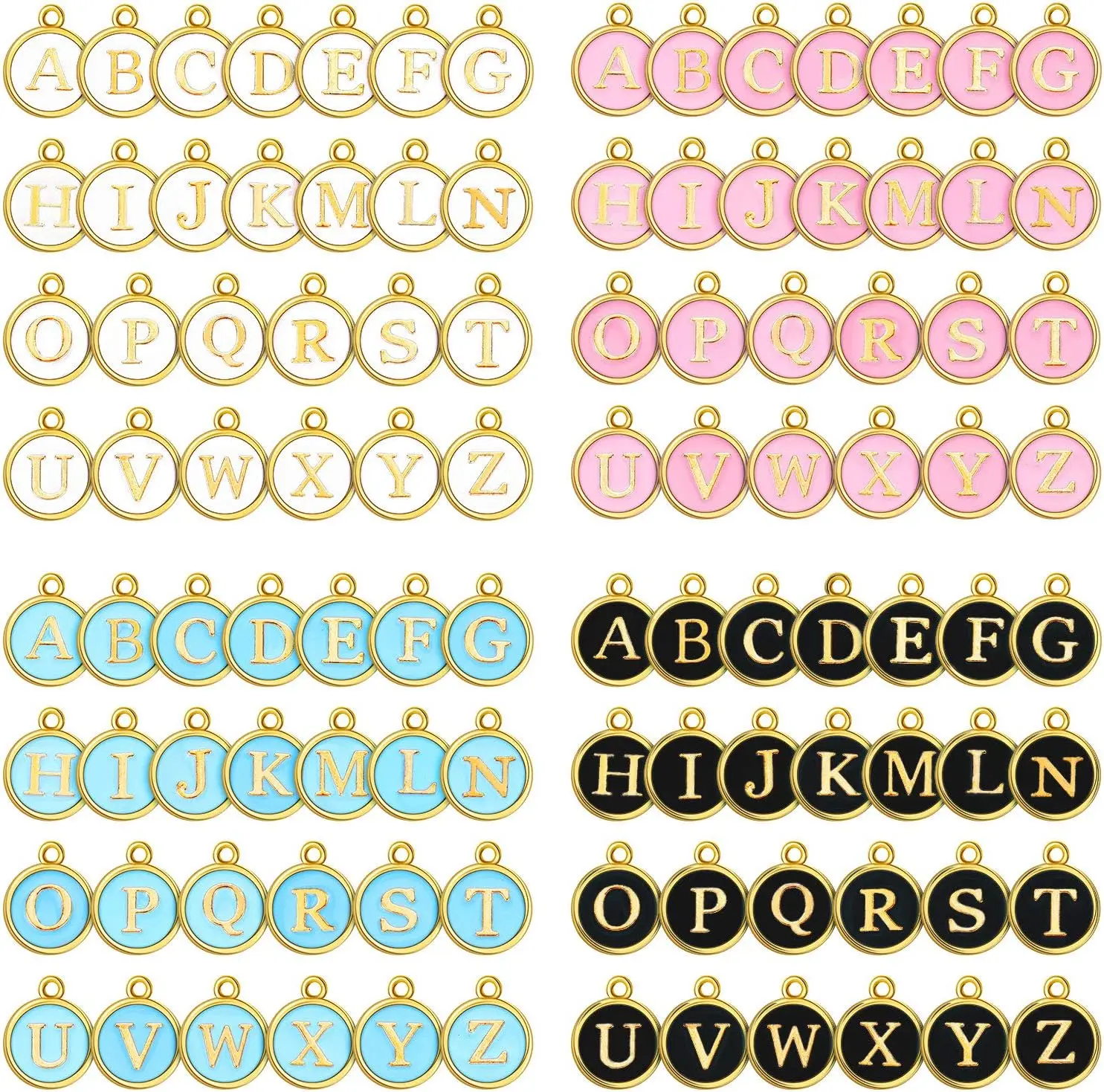 104 Pieces Letter Charms for Jewelry Making Charm Bracelet Initial Charm Double Sided Alphabet Charms for Necklace Bracelet Jewelry Making(Black, White, Pink, Blue)