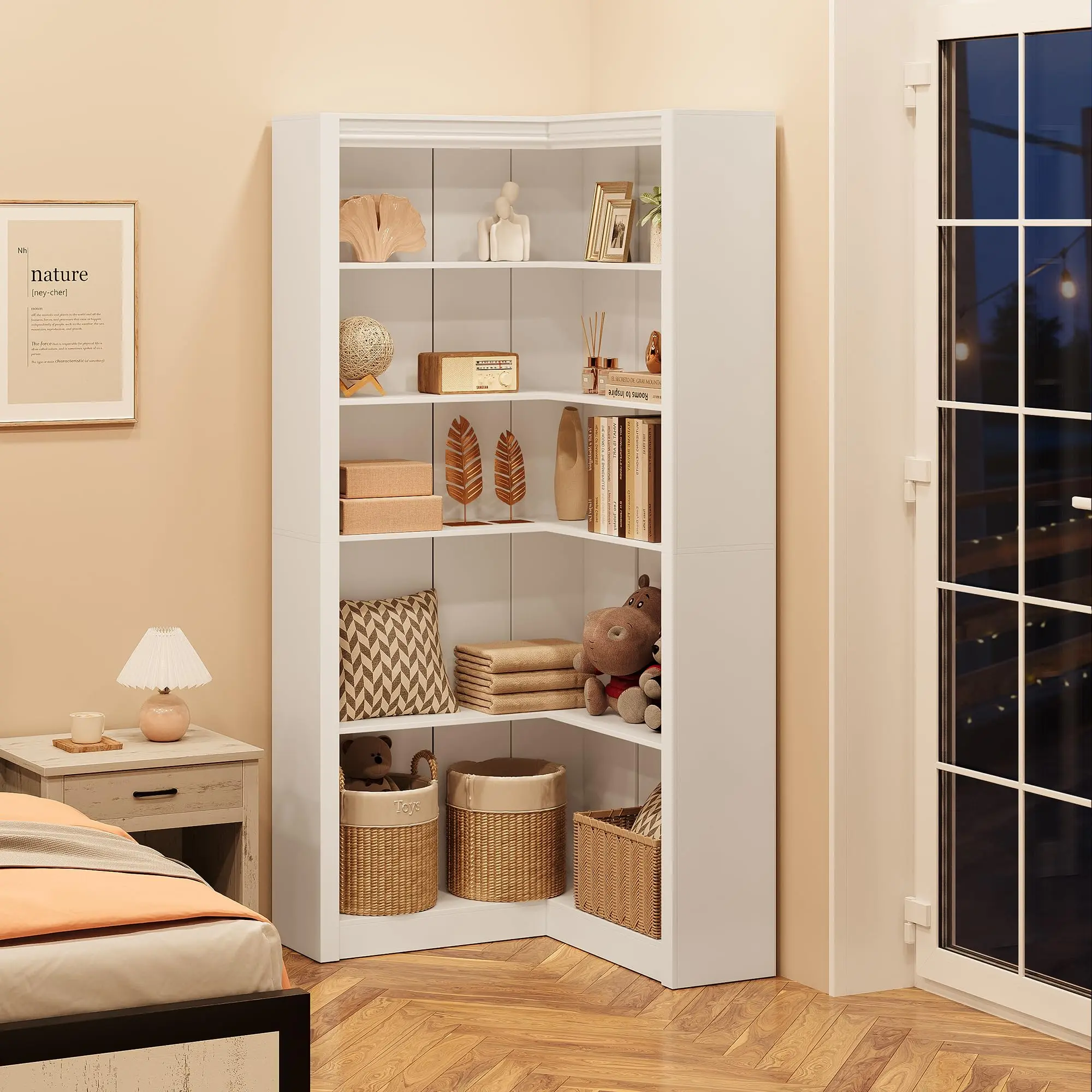 71.8" 5-Tier L-Shaped Corner Bookshelf with Anti-Tipping Kit, Tall Large Bookcase for Living Room & Home Office Storage