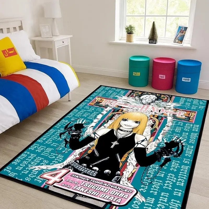 Anime Manga Rug – Death Note Vol.4 Cover with Misa Amane – Washable Non-Slip Floor Carpet for Gaming Room, Influencer Studio, Teen Bedroom