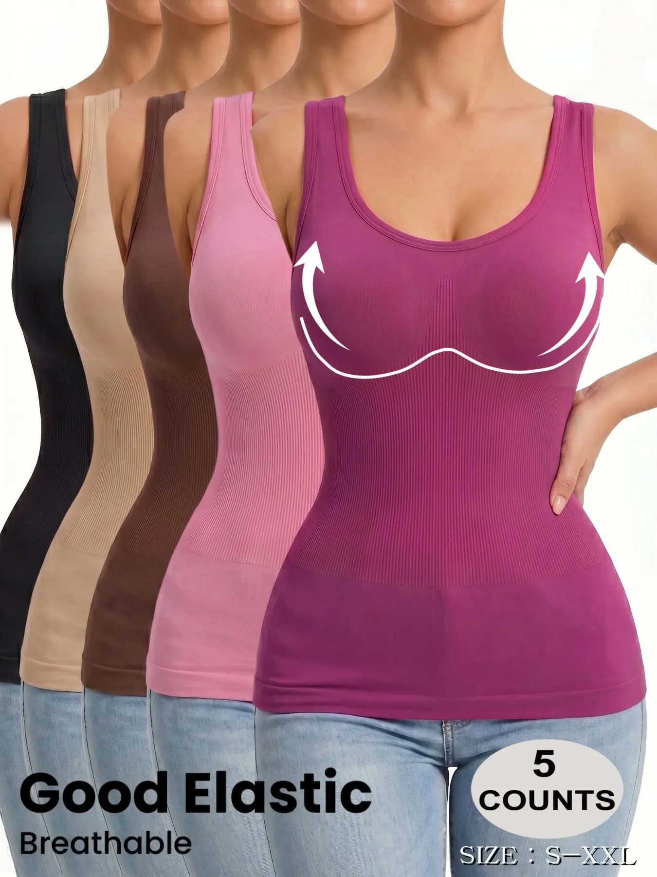 Women's Seamless Elastic Tank Top Set, Summer & Spring New Arrival, Waist Control, Breathable, Casual Wear, Comfortable Basic Underwear