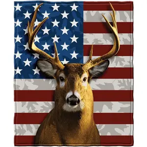 Deer Fleece Blanket for  , 50" x 60" Deer Fleece Throw Blanket for Men, Women & Kids - American Flag Gift Deer Blanket Throw hellcat