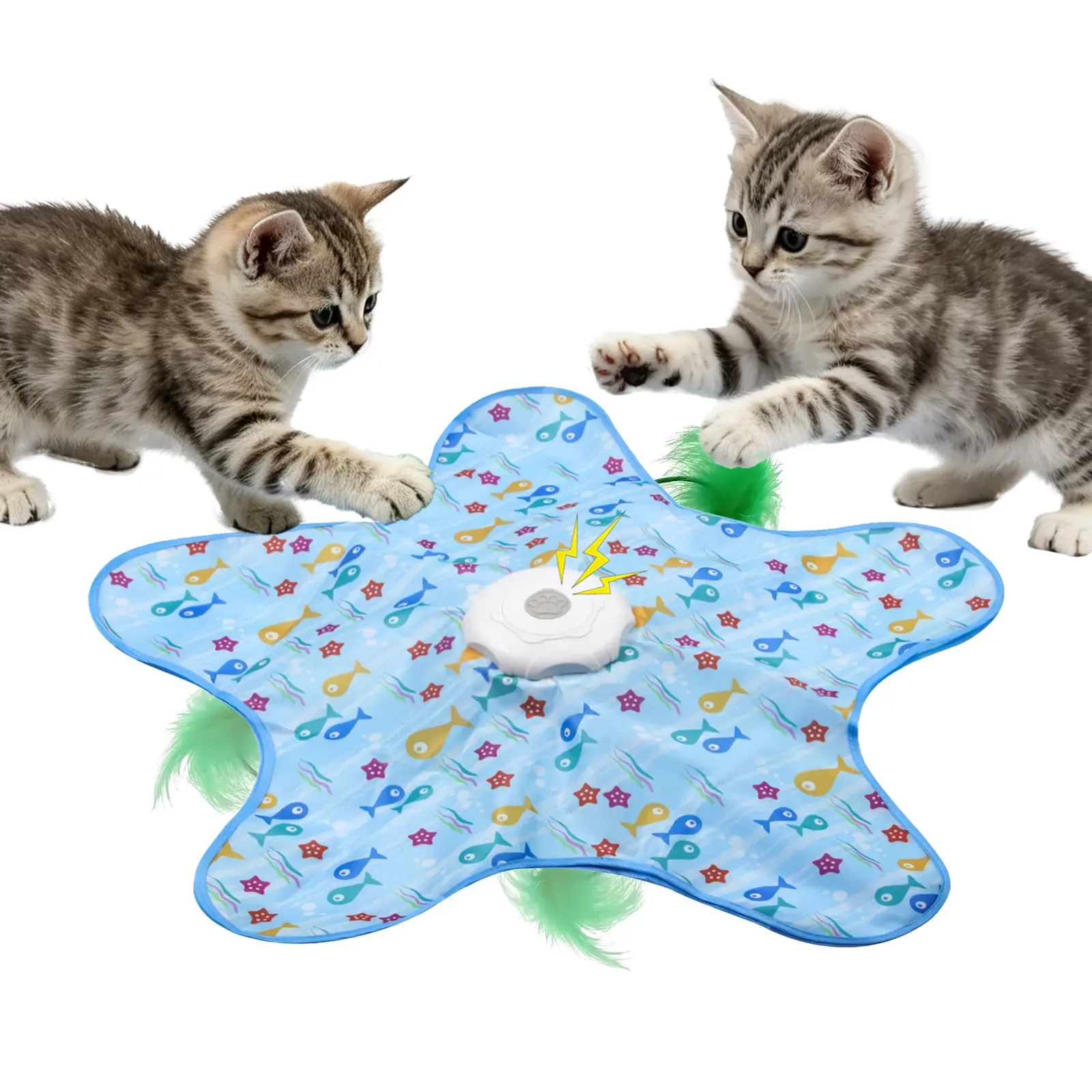Interactive Cartoon Cat Toy - 1200mAh USB Rechargeable, 360° Spinning Feather Teaser, Star Design, Auto Hide & Seek, Realistic Animal Sounds, Auto Sleep, Silent Mode, Hunting Stim., Touch Reacts, High-Energy Burner, Indoor Fun for All Cat Breeds, Kitty