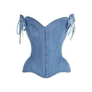 Top Drawer Blue Denim Steel Boned Corset w/Straps