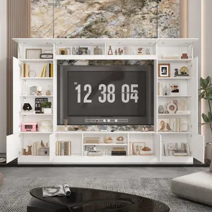 FUFU&GAGA 114.2" L Minimalism Wall Unit TV Stand with Bookshelves,up to 75", Entertainment Center Media Console Table with LED Lights, Cord Management