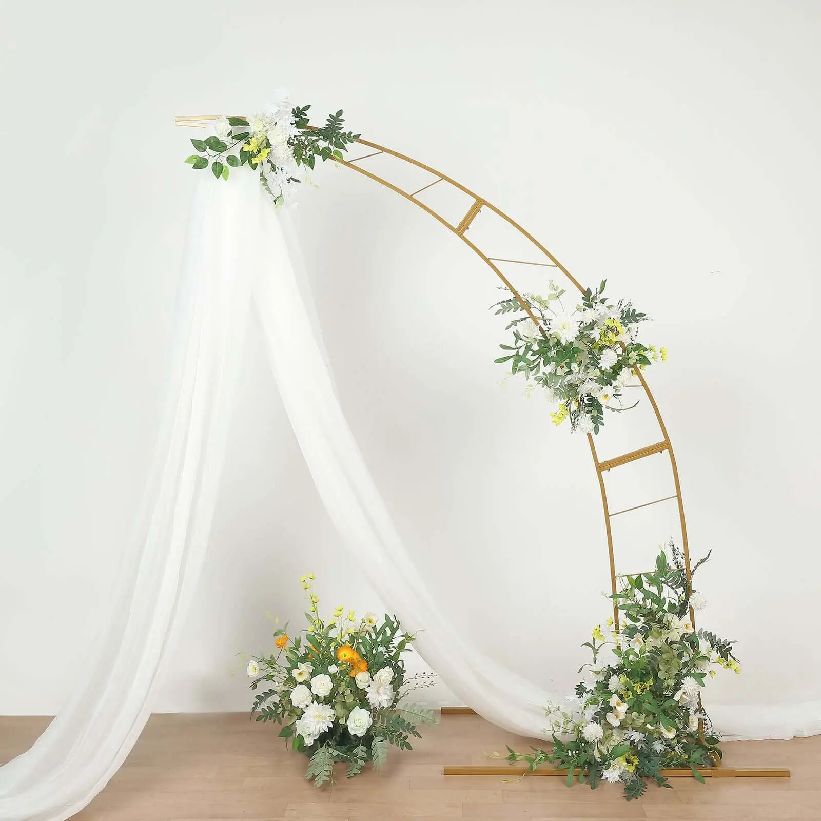 8ft Gold Metal Half Crescent Curved Arch Stand - Decorative Balloon Arch Backdrop with Screw, 1x Screwdriver, 5x Washers, String Lights Balloon Accessories for Wedding, Bridal Shows