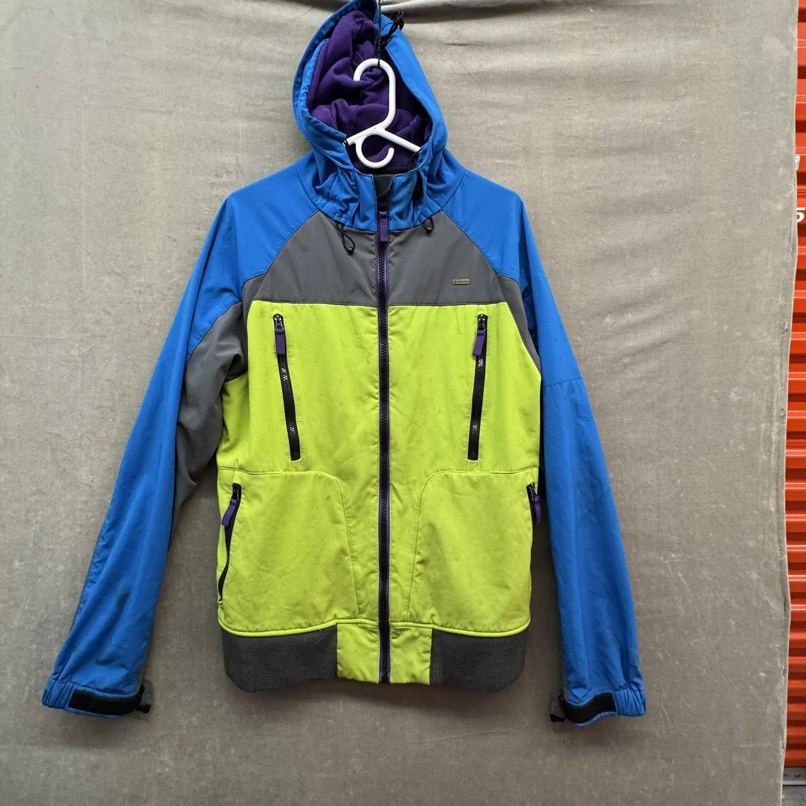 Empyre Jacket Mens Medium Blue Green Hooded Fleece Lined Colorblock Snowboard