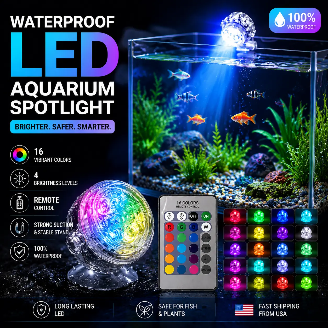 Submersible Aquarium LED Mood Light - USB Color-Changing Waterproof Fish Tank Decoration Lamp,fish tank accessories, 100-240v 50hz/60hz Aquarium Lights for Freshwater & Saltwater Tanks Aquariumlamp