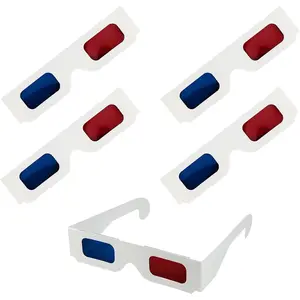 5 count  Paper Glasses, Red and Blue Anaglyph Cardboard Glasses with White Frame for Movies, TV, and Films