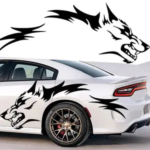 2Pcs Wolf Car Sticker Decal for Car Body Side Stickers Auto Red-Eyed Wolf Totem Automotive Vinyl Truck Decal Bold Fierce Design Waterproof Universal Application Vehicle Exterior Decoration