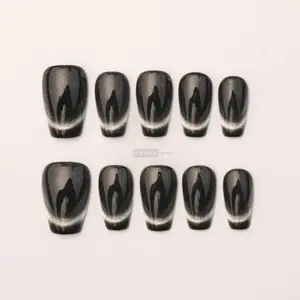 Black Cat Eye - Medium- Reusable Handmade Nails