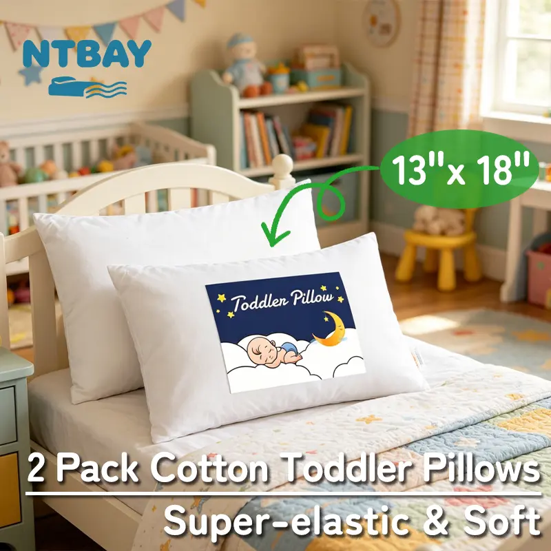 NTBAY Toddler Pillows, 13"x 18" Set of 2 Cotton Down Alternative Mini Pillows for Baby Crib & Travel, Ultra Soft Breathable, Hypoallergenic, Gift Ready, Oeko-Tex