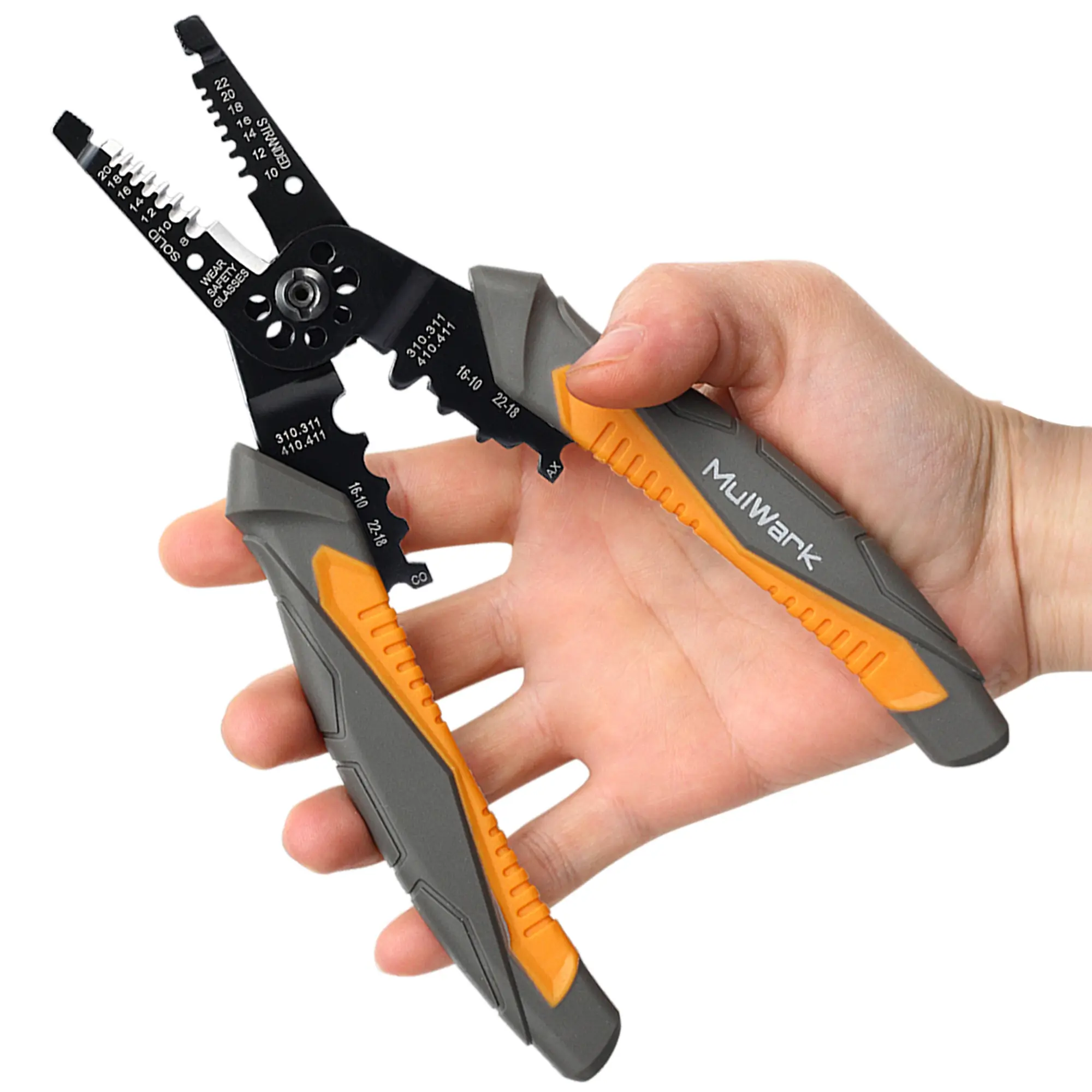 MulWark Premium Quality 3-in-1 Self-Adjusting Wire Stripper Hand Tool - 8-in Automatic Wirecutter Crimper with Insulation Discarding Drop Hole, Replace Blade, Built-In Adjustable Stopper, 8-30 AWG for Electrical, DIY Projects, Flexible Use, Hand Tools, Wi
