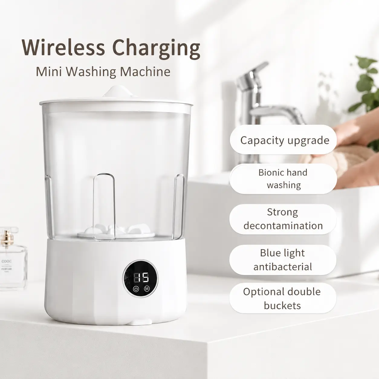 1.5L Compact Cordless Rechargeable Portable Washing Machine - Food-Safe Underwear Cleaner with Bionic Handwashing, 3 Washing Modes, 3000mAh USB-C Battery, 1.4 lbs, 360° Vortex, Ideal for Travelers, Apartment Use, Mini Washing Machine