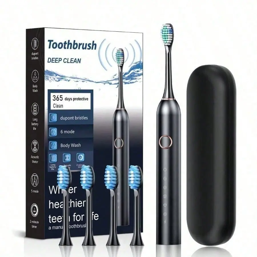 Adult Soft-Bristled Sonic Toothbrush - Daily Oral Care, USB Rechargeable, Couple-Friendly, with 4 Replacement Brush Heads for Household Use Daily Oral Cleansing Cleansing