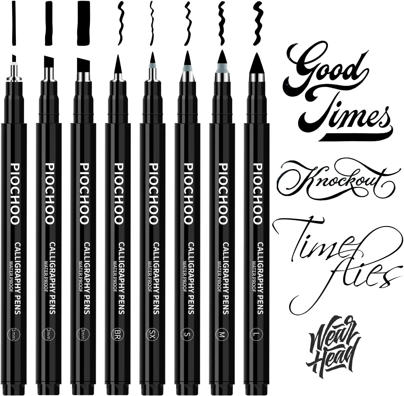 Piochoo Calligraphy Pens,8 Size Calligraphy Pens for Writing,Brush Pens Calligraphy Set for Beginners, Hand Lettering Pens