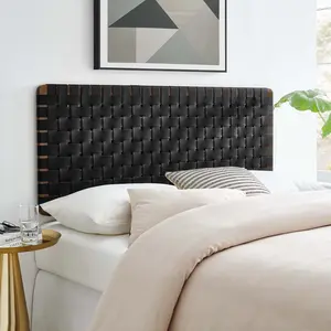 Modway Sparta Weave Full Vegan Leather Headboard in Walnut Black