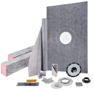 Waterproof Shower Curb Kit - 48x72 Overlay, 4 PVC Bonding Flanges, 4 Stainless Steel Grates, 2 Cuttable Curbs, Trowel, Shower Pan Slope Sticks, PVC Bathroom Renovation Hand Tool Kit