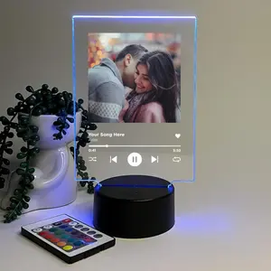 Custom Personalized Photo Song Framed Lyrics Music Scannable Code Album Cover Picture LED Stand Anniversary Wedding Couple Girlfriend Boyfriend Family Display Multiple Color Options