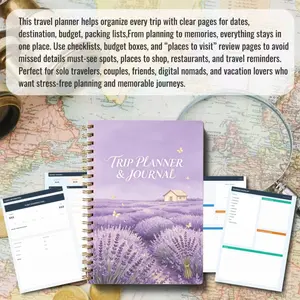 A5 70-page travel planning handbook and journal  portable itinerary checklist template, including daily diary, date, destination, budget, packing list, and other features, spiral-bound, specially designed for travel planning