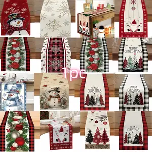 1pc，Christmas Gingerbread Man & Snowman Table Runner, Stripes Winter Christmas Table Decor, Vintage Farmhouse Style Tablecloth