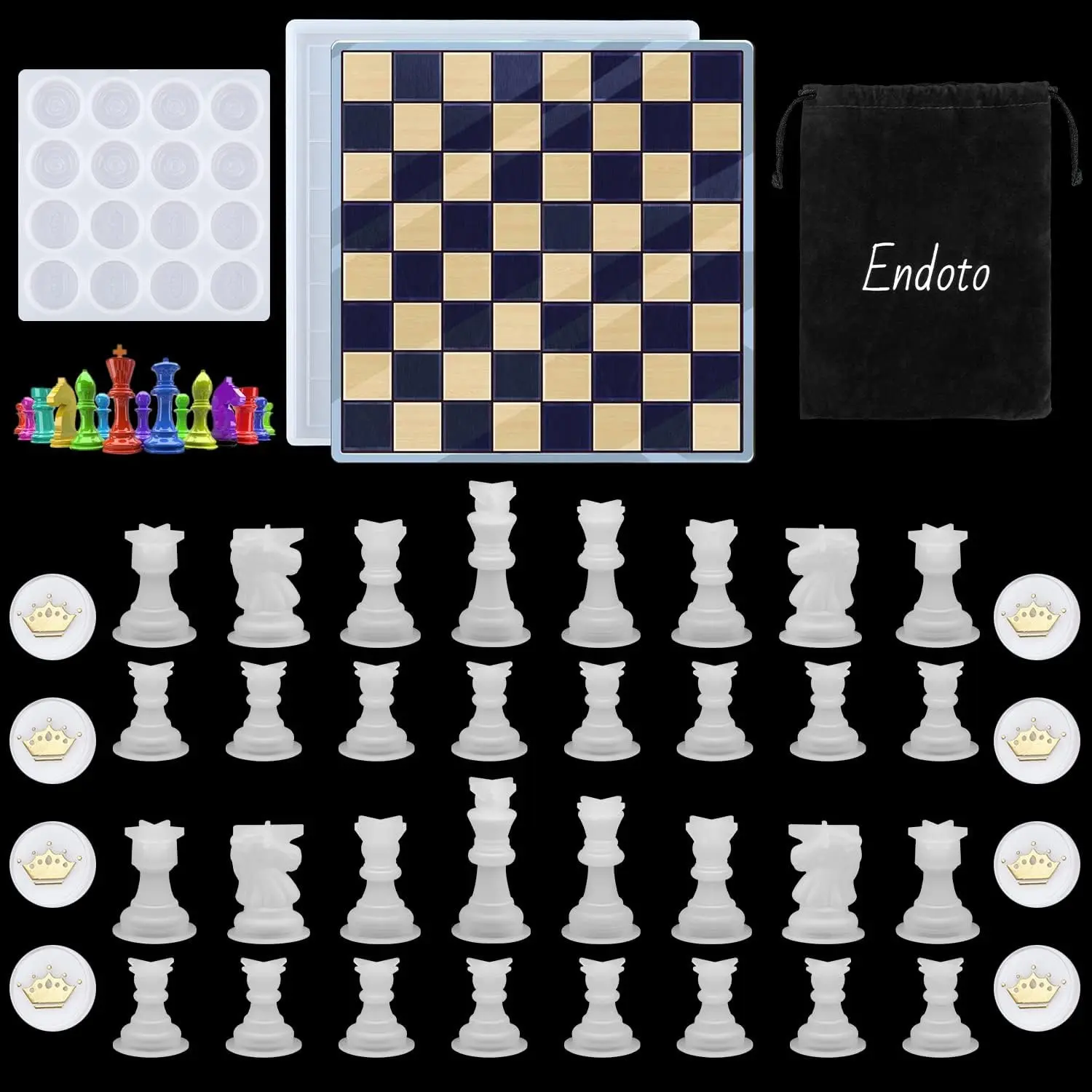 18pcs Chess Mold Set - Silicone Resin 3D Molds with Checkers Board, Full Size Custom Chess Pieces for DIY Art Crafts, Family Party Games - Home Improvement Building Supplies, 3D Chess