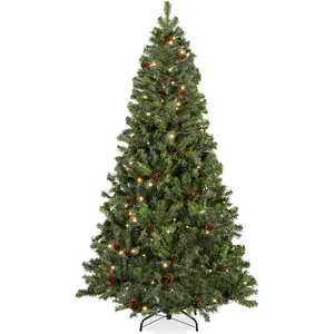 Best Choice Products Pre-Lit Pre-Decorated Holiday Christmas Pine Tree w/ Lights, Base - Green