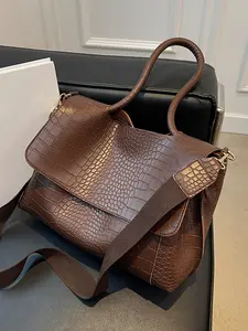 Retro dark brown crocodile textured handbag with shoulder strap for crossbody, retro and light luxury design, Classic Flap Shoulder, practical fashionable casual versatile shoulder crossbody bag, suitable for daily travel, business trips, etc.
