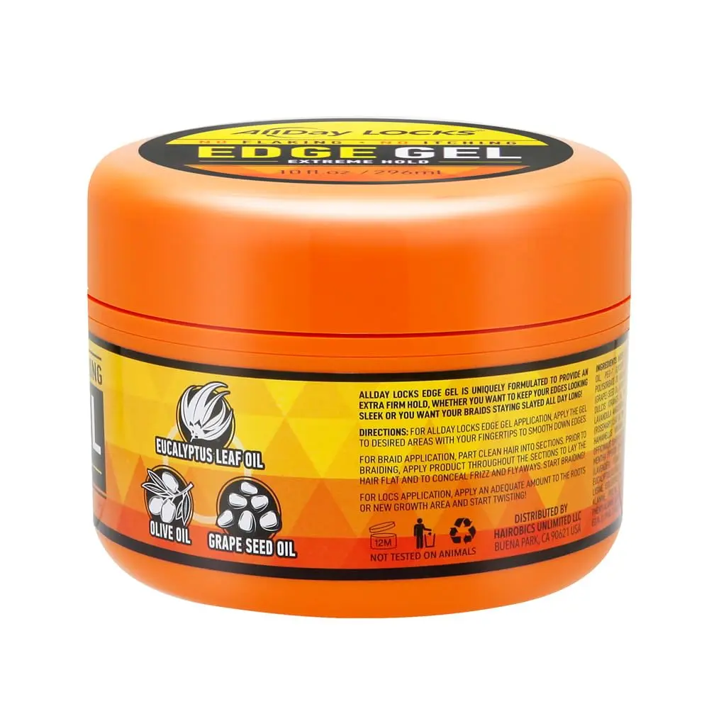 ALLDAY LOCKS Extreme Hold Edge Gel - Unisex Use 10 oz Rosemary & Eucalyptus Natural Oils Smooth Gel, Brush-Compatible, Maximum Braiding Control, Natural Edge Lock, Moisturizing, Anti-Frizz, Flake/Grease Protection, Dryness Relief for Dry/Wavy Hair, Maximu