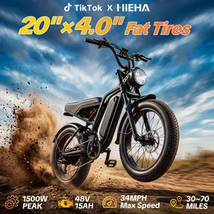 【HiEHA】SummerVibes Electric EBike for Adult 1500W Peak Power | 34MPH Max Speed | 30-70 Miles Range | Full Suspension | 20"×4.0" Fat Tires | Removable 48V 15AH Battery | UL 2849 Certified | Snow, Mountains, Off-Road All-Terrain Fat Tires Ebike