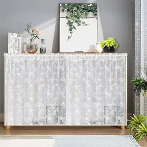 1PC White Lace Curtain Valance 24 inches Length Floral Lace Sheer Curtain Valance Cafe Curtain Door Panel Rod Pocket Voile Panel Short Window Treatment Valance Tiers