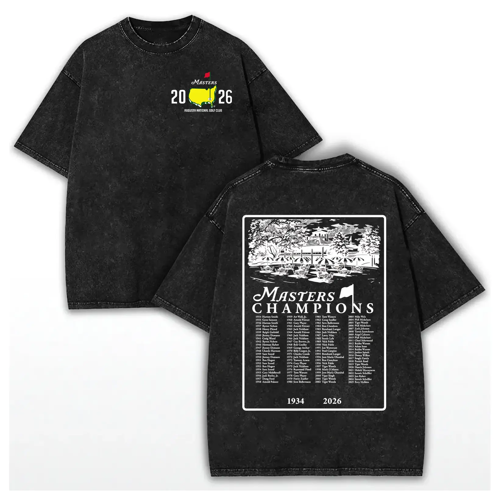 Washed Cotton Masters Tournament Champions Shirt, Vintage Augusta National Golf Club Winners List With Championship Tournament Graphic Trendy Gift Golf Fan