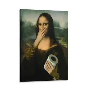 Vintage Retro Mona Lisa Funny Bathroom Wall Art Canvas Poster Prints Restroom Toilet Home Room Decor
