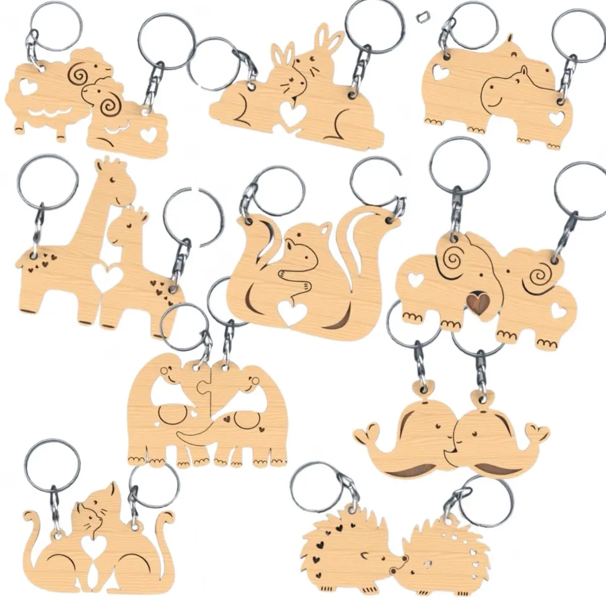 Couples Personalized Wooden Keychain Set