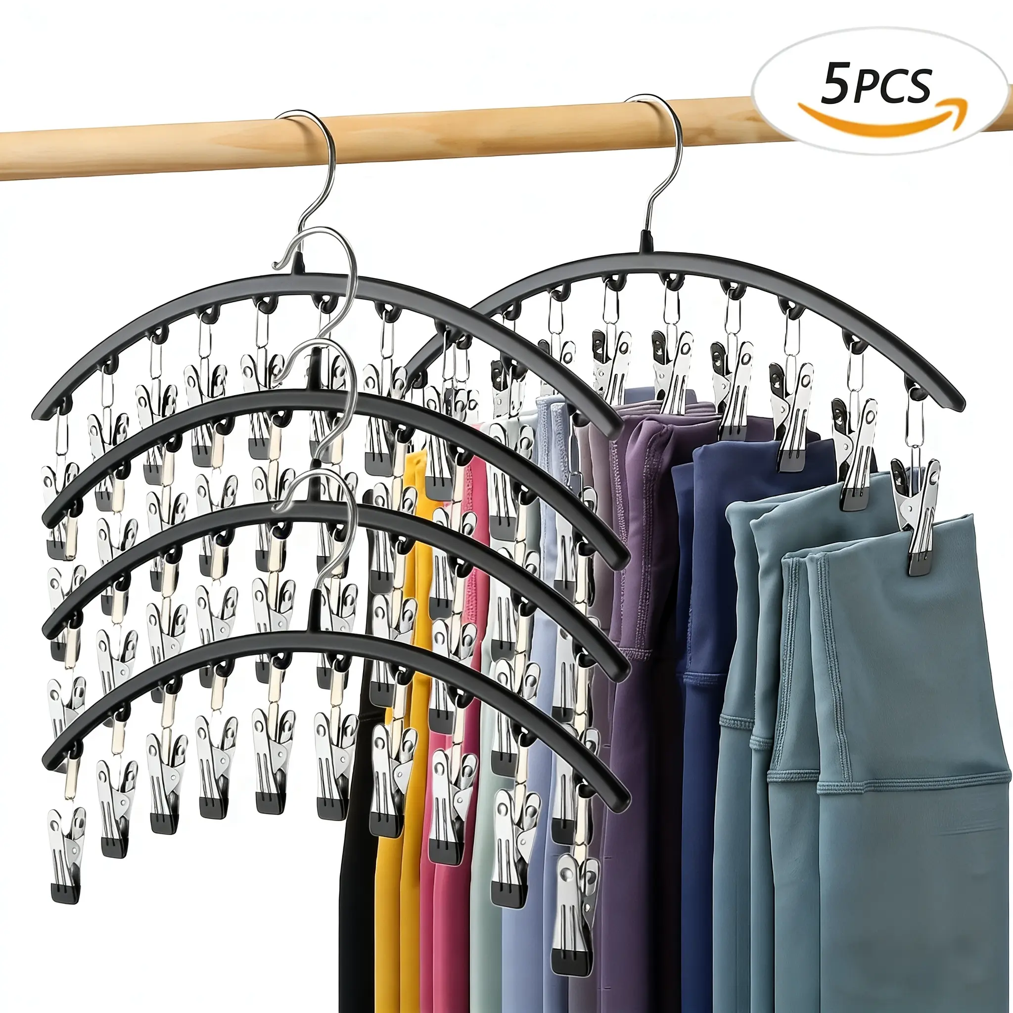 Legging Organizer for Closet, Metal Yoga Pants Hangers 2 Pack w/10 Clips Holds 20 Leggings, Space Saving Hanging Closet Organizer w/Rubber Coated Closet Organizers and Storage, Black,dorm essentials,home decor