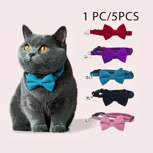 Pet Collar Set with Bowknot Bell, Decorative Pet Neck Accessories, Suitable for Small Medium Dogs Cats, Wedding Birthday Holiday Dress Up
