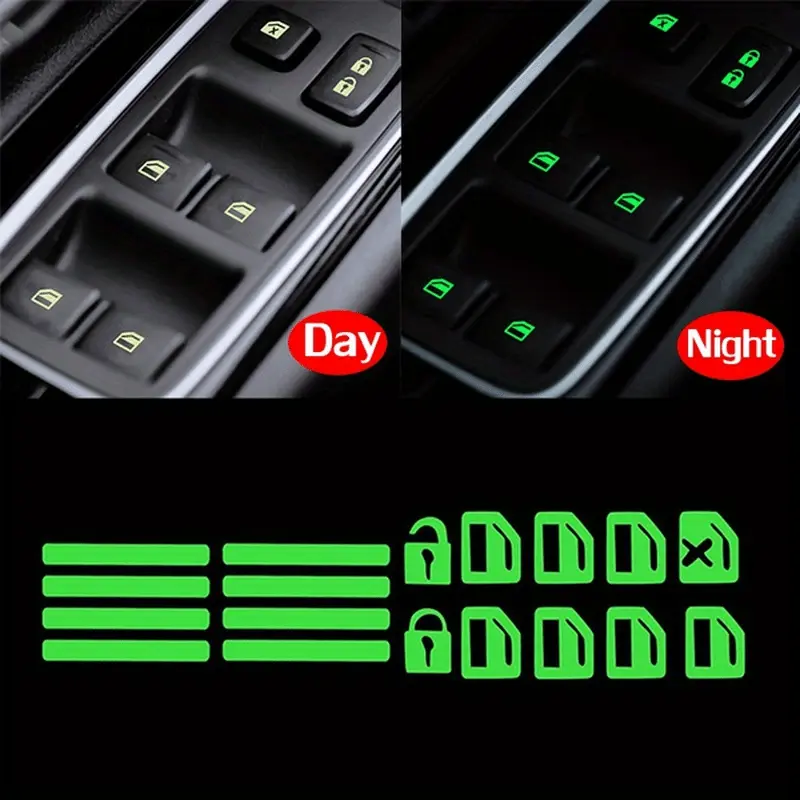 Automobile fluorescent light button stickers, door and window lifting night safety switches, car style stickers, switches, relays, decorative patterns