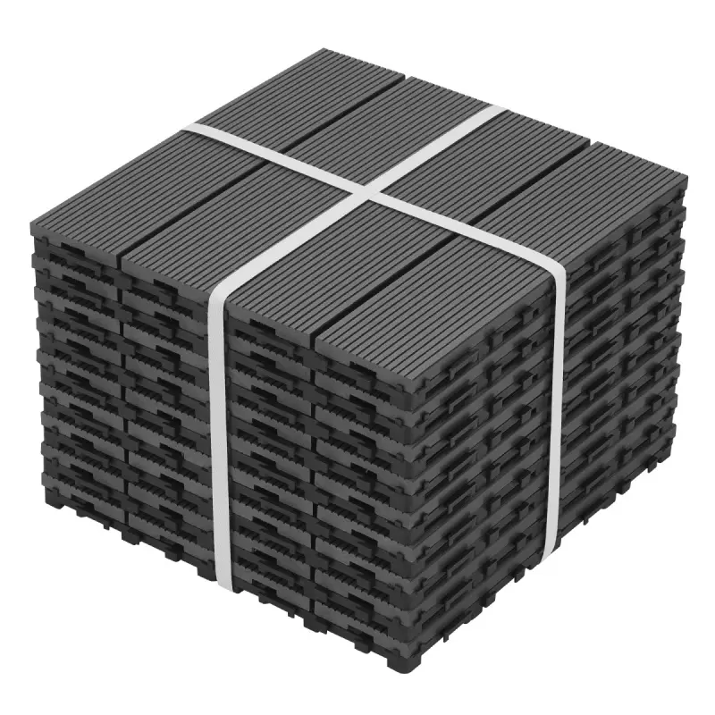 Interlocking WPC Deck Tiles - 4 Slat per Tile, Eco-Friendly Click Parquet, Waterproof Flooring with Adequate Drainage for Bedrooms, Outdoor Patio, Showers (WL RR)