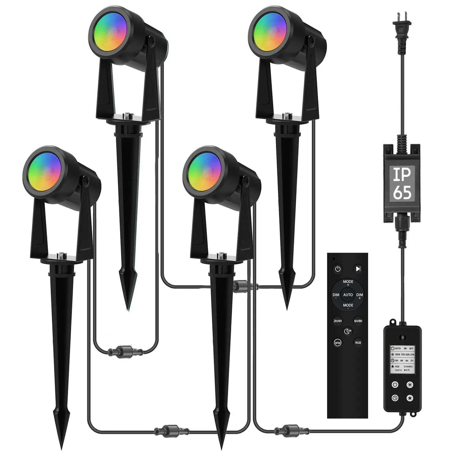 Outdoor Landscape Lighting, RGBW Color Changing Spot Uplights with Remote Controller, IP65 Waterproof for Yard, Garden, Holiday 4/6/8/10Pack Adjustable Flood Lamp