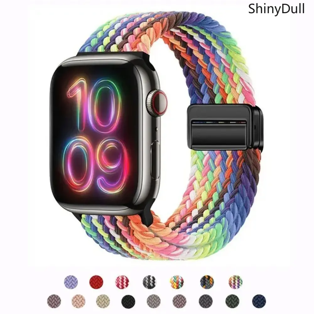 Nylon Weave Wristbands for Men & Women, Adjustable Stretchable Fit Braided Sport Loop with Magnetic Clasp for 38mm-49mm Smartwatches