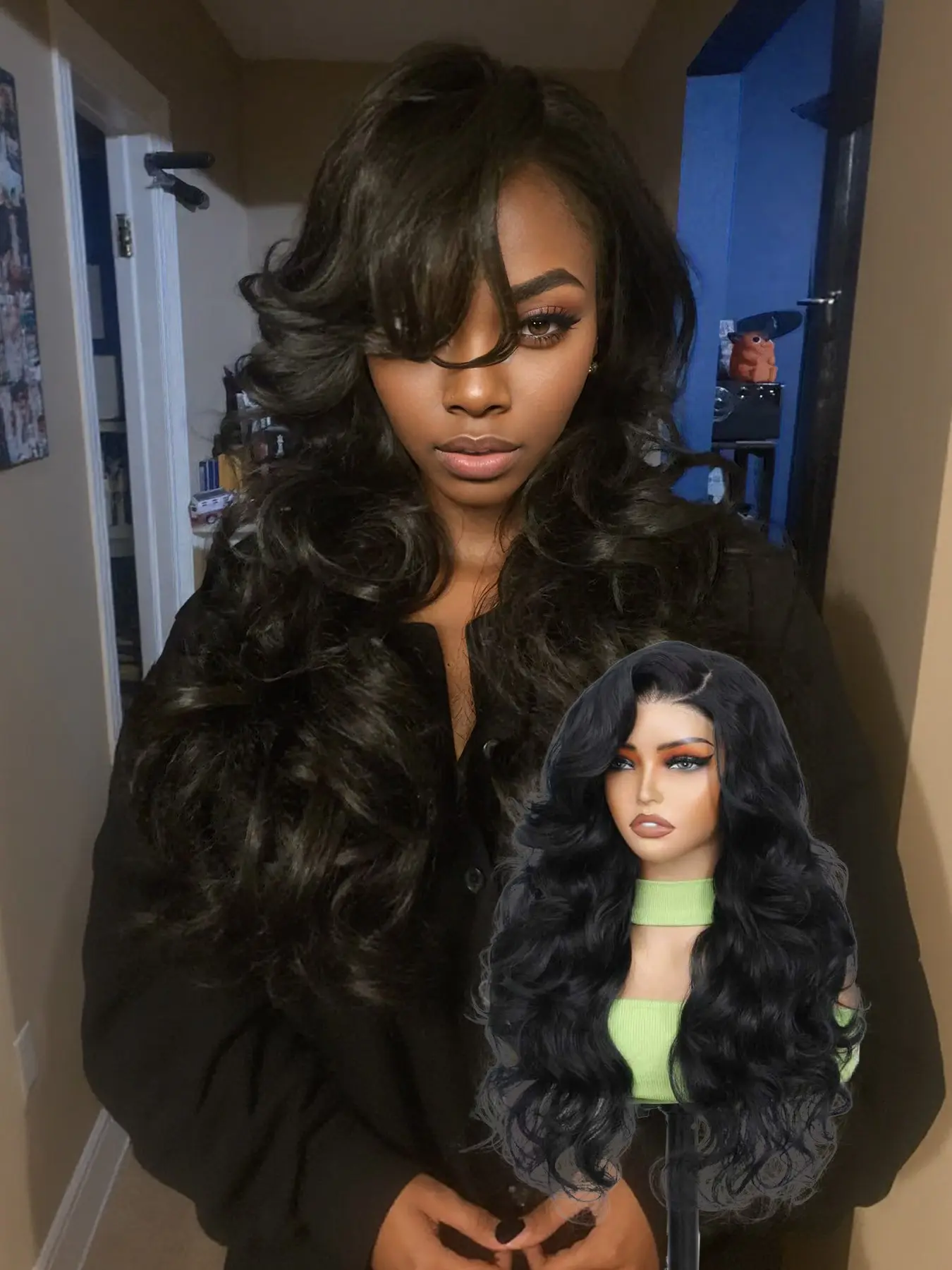 Lehanhair 24 Inch Glueless No Glue Wig Long Deep Wavy Synthetic Various Colors 4X6 Lace Wigs for Women, Gorgeous Fluffy Elegant Wigs without Bangs, Synthetic Deep Wave Wigs for Party, New Year Christmas Daily Use