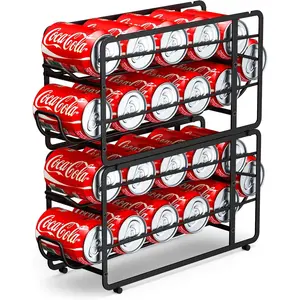 Soda Can Organizer Storage Rack, 2 Pack Stackable Beverage Soda Can Dispenser Organizer Holder for Refrigerator, Cabinet, Pantry (Black)