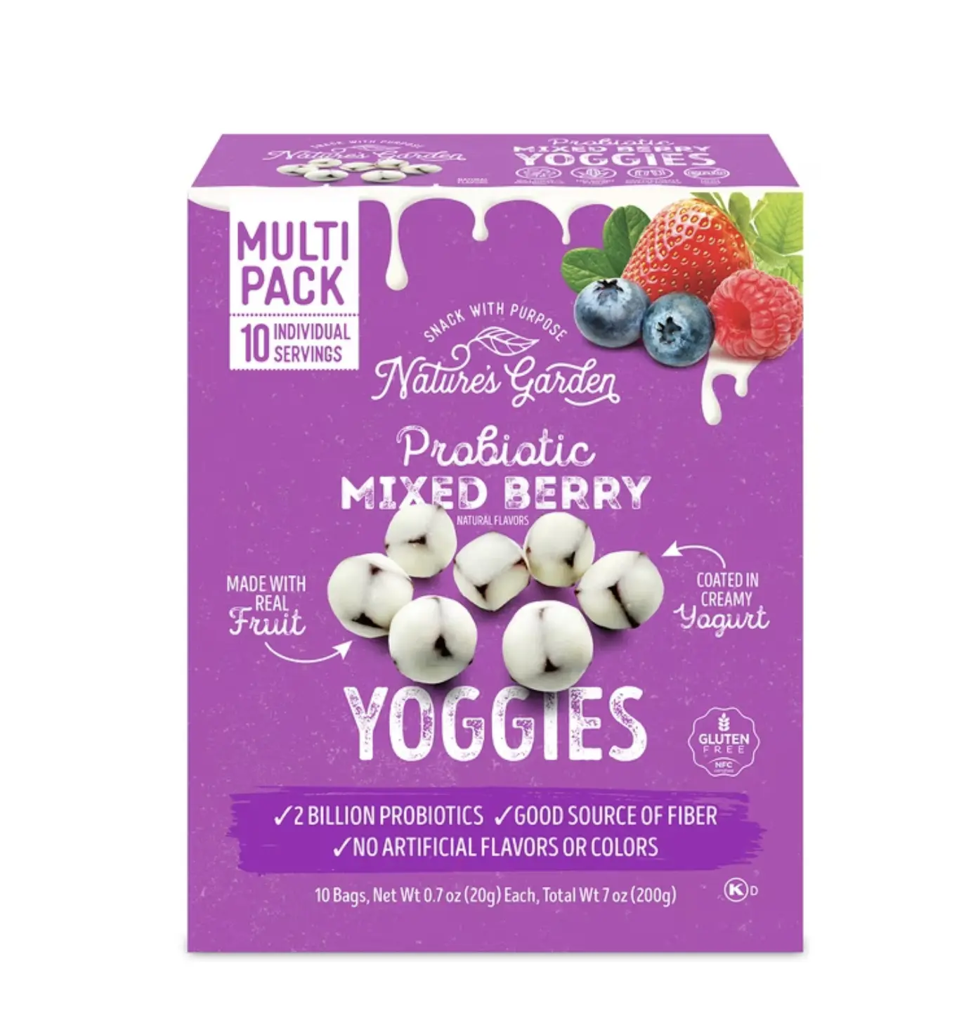 Nature's Garden Probiotic Yoggies Mixed Berry Flavor- Good Source of Fiber and Non-GMO with No Corn Syrup - 10 Packets